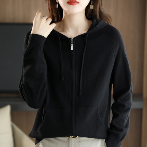 Zip-up Hooded Cardigan Knit Sweater for Women - 2024 Autumn/Winter New Arrival Top Coat - Loose and Slimming Outerwear Hooded Sweater