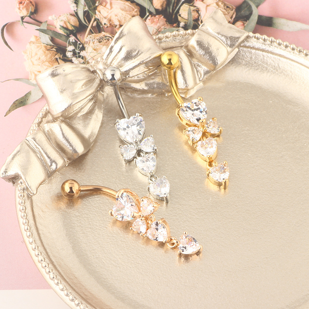 European American Fashion Double Love Inlay AAA Zircon Navel Ring Quality Belly Button Piercing Jewelry detail image 7
