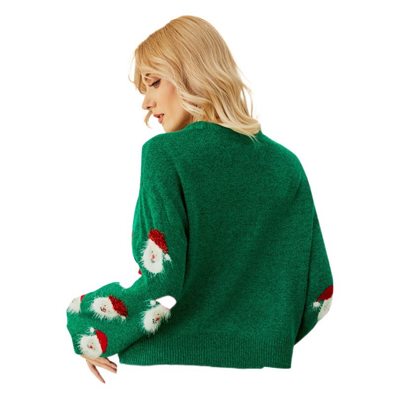 Suéter de punto con diseño de cabeza de Papá Noel, novedad transfronteriza para otoño e invierno 2026, jersey navideño superventas para mujer europea y americana