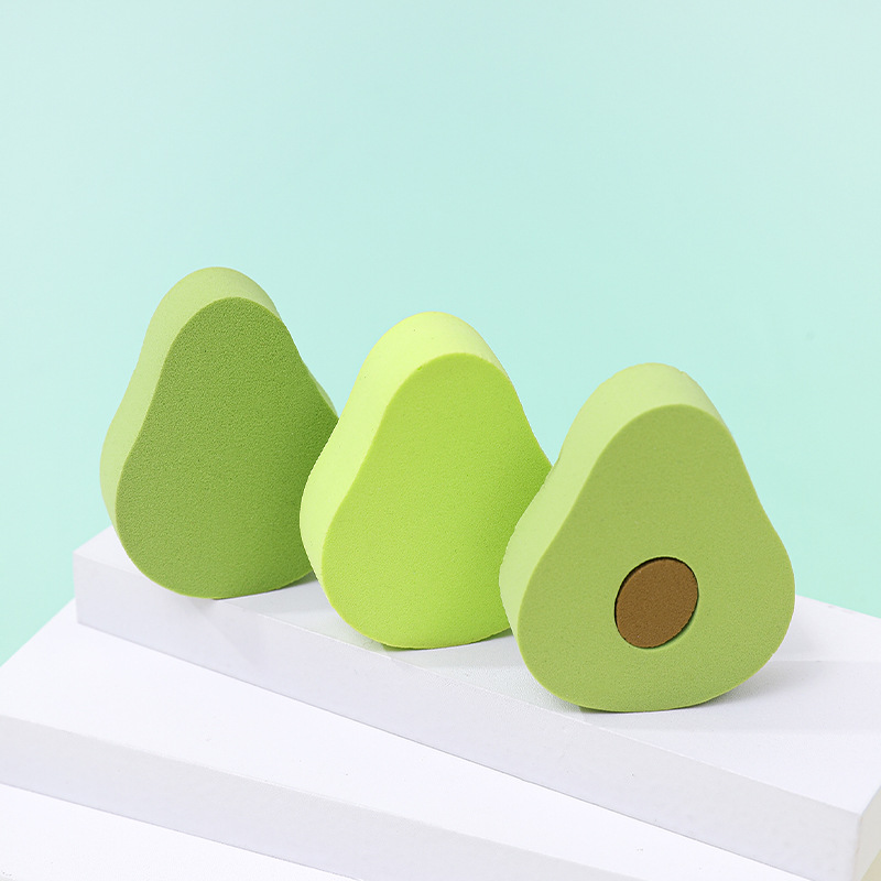 Personalizada serie de polvo de fruta suave forma especial seca húmeda doble uso esponja de maquillaje polvo de aguacate ultra suave forma