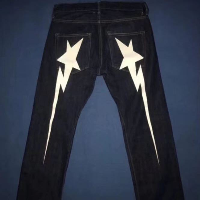 Bapesta First Edition Meteor Ins Print Unisex Loose Pants Hip-Hop Ins Trendy American Harajuku Jeans