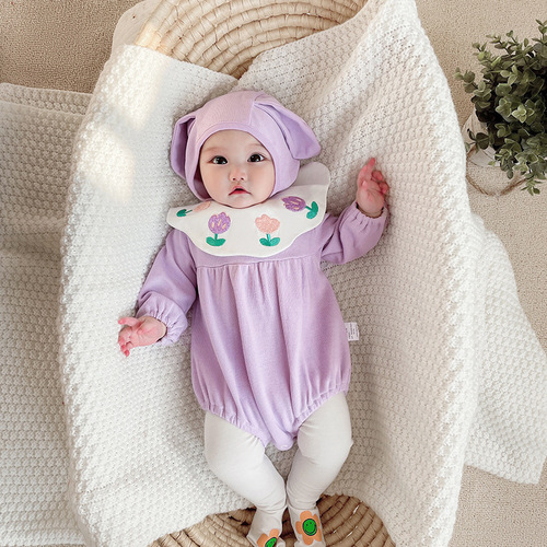 idea baby triangle crawl suit  flower embroidered long-sleeved spring and autumn clothes for baby girls 0-1-2 years old 2625