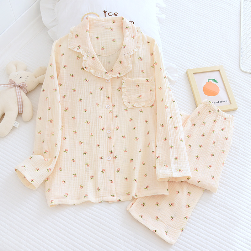 LYZベージュキクラゲ小花クレープパジャマカバー