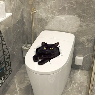 跨境CH33408破洞小黑猫浴室卫生间马桶水箱马桶盖翻新装饰自粘贴