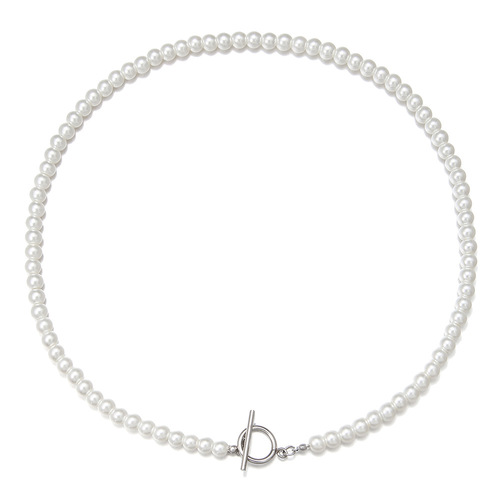 Cross-border best-selling stainless steel OT clasp imitation pearl necklace with a touch of gothic style, unisex lockchain with a hip-hop pearl necklace.