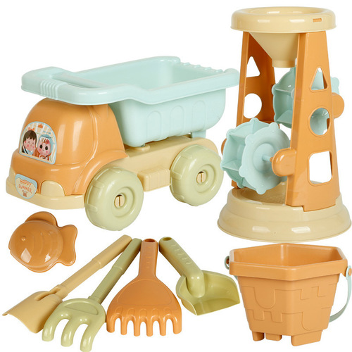 Summer new product 19-piece children's beach car set baby beach digging sand play tools bucket hourglass toy