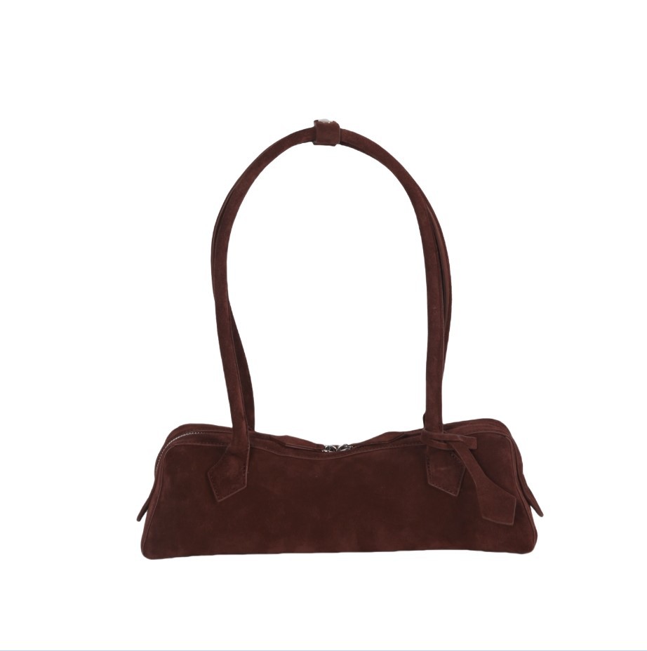 26新款小众麂皮法式腊肠包复古腋下包法棍包真皮女士手提单肩包