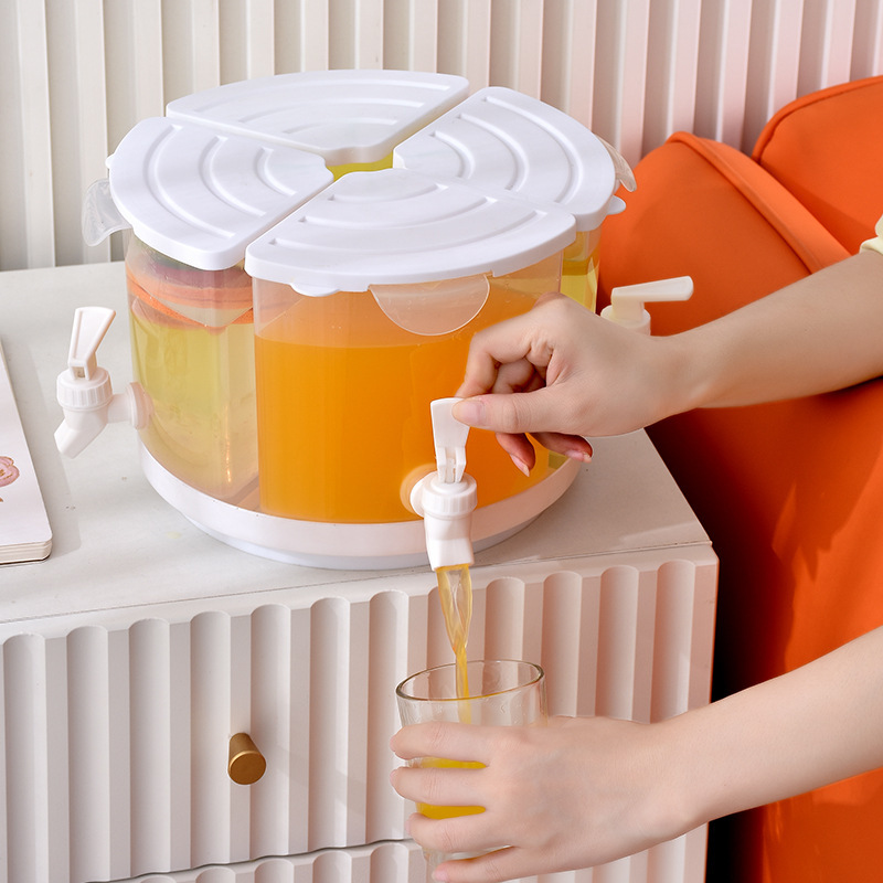 Rotating Cold Water Bucket Household 4-compartment Beverage Milk Scented Tea Household Four-compartment Cold Water Bottle with Faucet suit Batch