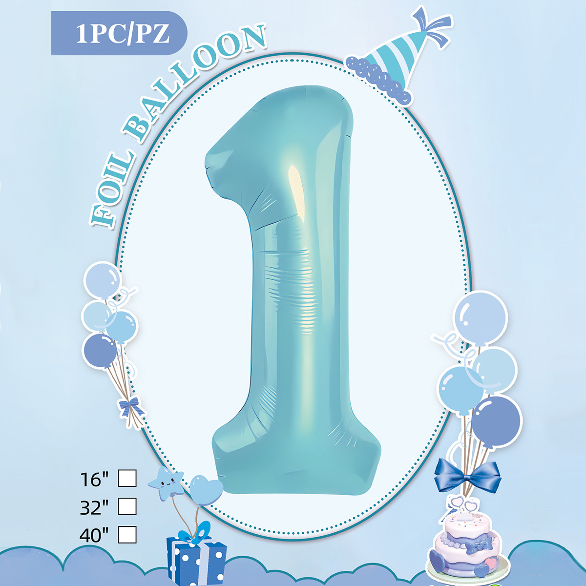 Embalaje de tarjeta de papel independiente digital de cumpleaños impreso en blanco de 32 pulgadas, decoración de fiesta de la versión estadounidense, película de aluminio, decoración de globos de papel de aluminio