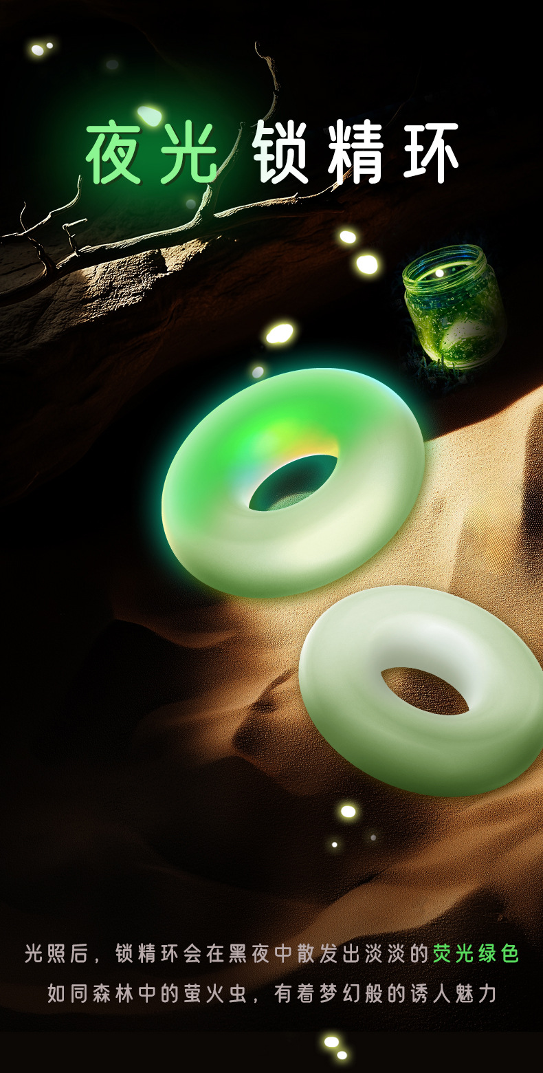 3-Pack Male Delay Rings, Glow-in-the-Dark TPE Locking Rings, Transparent — detail image 1