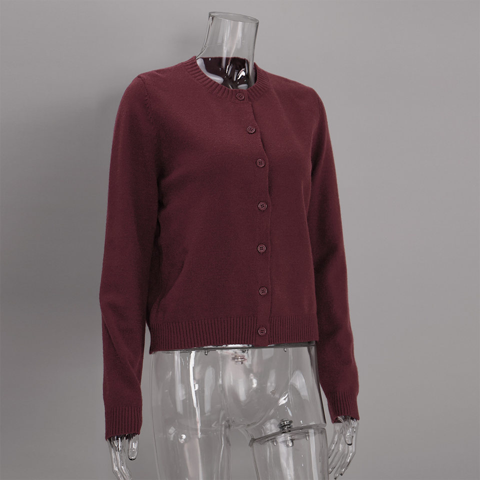 Áo cardigan len dệt kim cổ tròn dáng rộng phong cách Âu Mỹ — Màu vàng nhạt, Màu đỏ sẫm, Xanh ô liu, màu xám chi tiết 29