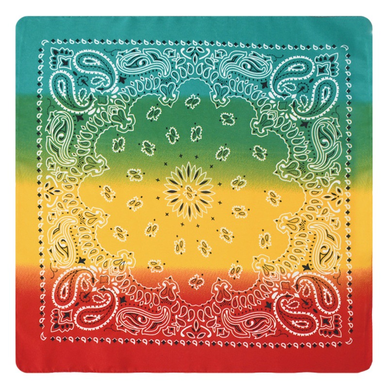 Cross-border wholesale polyester double cashew gradient riding bandana headscarf outdoor hip hop square scarf wholesale