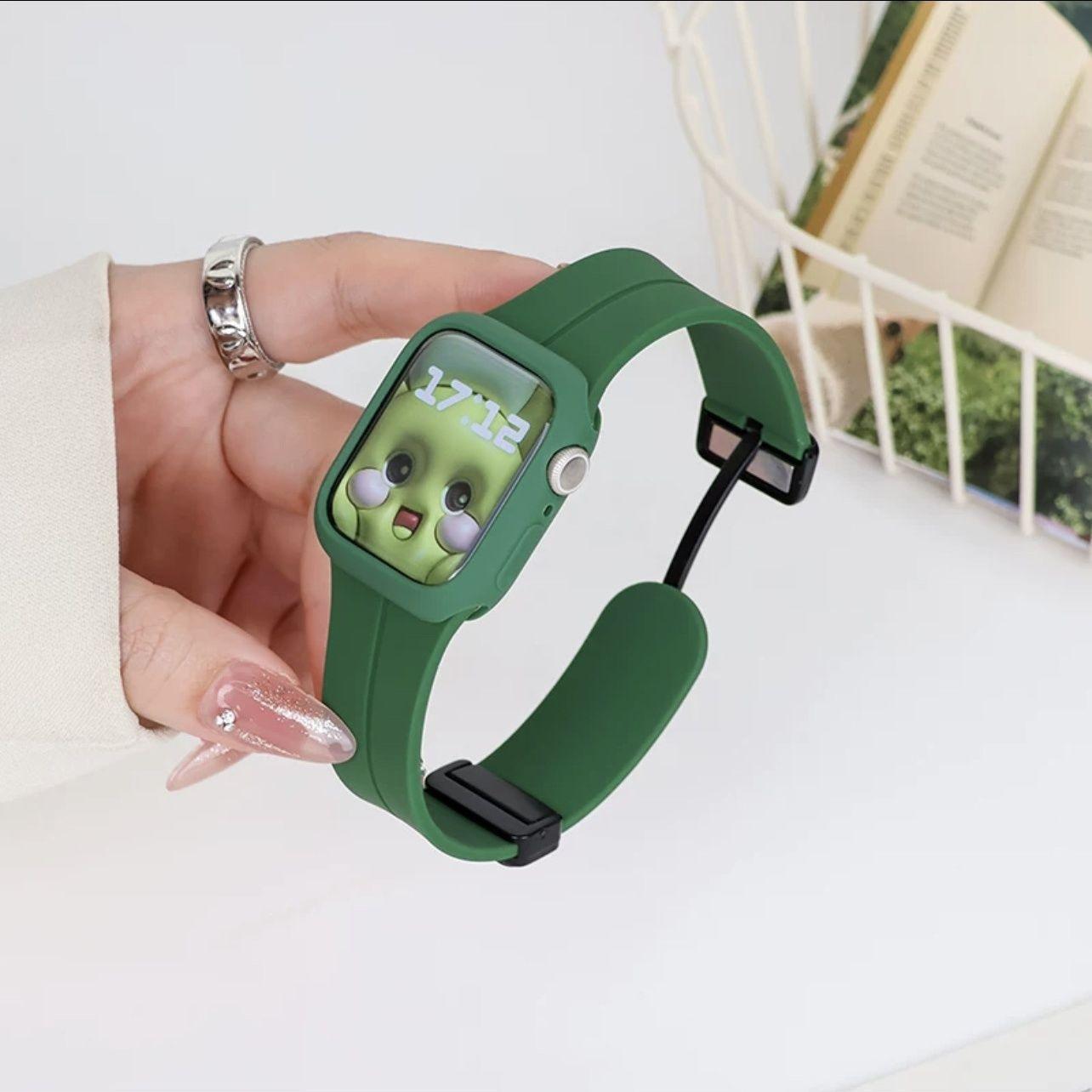 Correa de reloj Apple aplicable iwatch10987Ultra silicona líquida con hebilla plegable magnética carcasa protectora de caramelo