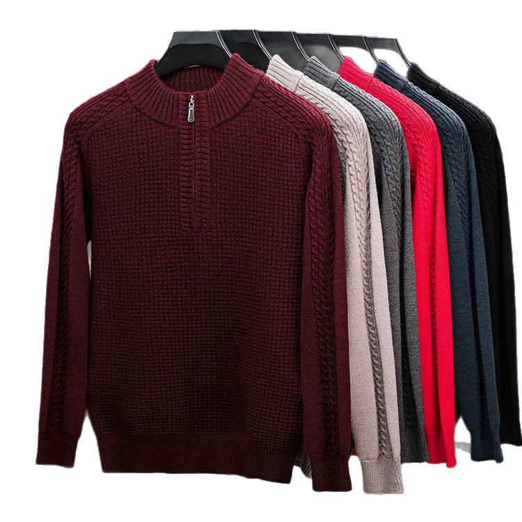 Medio cuello alto para hombres otoño y invierno nuevo suéter de hombre con cremallera de punto cálido suéter jacquard transfronterizo suéter casual
