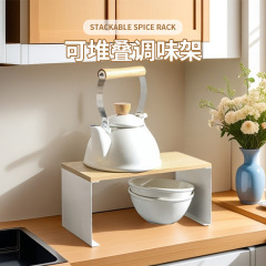 日本式のシンプルな調味料の実木整理棚は穴を開けないで、単層の板を積み重ねることができます。