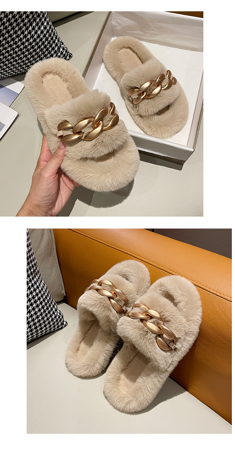 Gold Chain Flat-Bottomed Cotton Slippers NSCSX94861