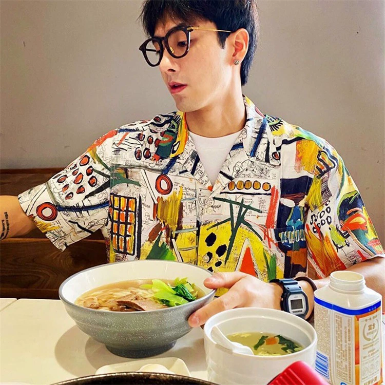 Guiltyparties Tiger joint японский Baskite граффити Hawaiian рубашка с коротким рукавом цветочной тематики мужчины и женщины