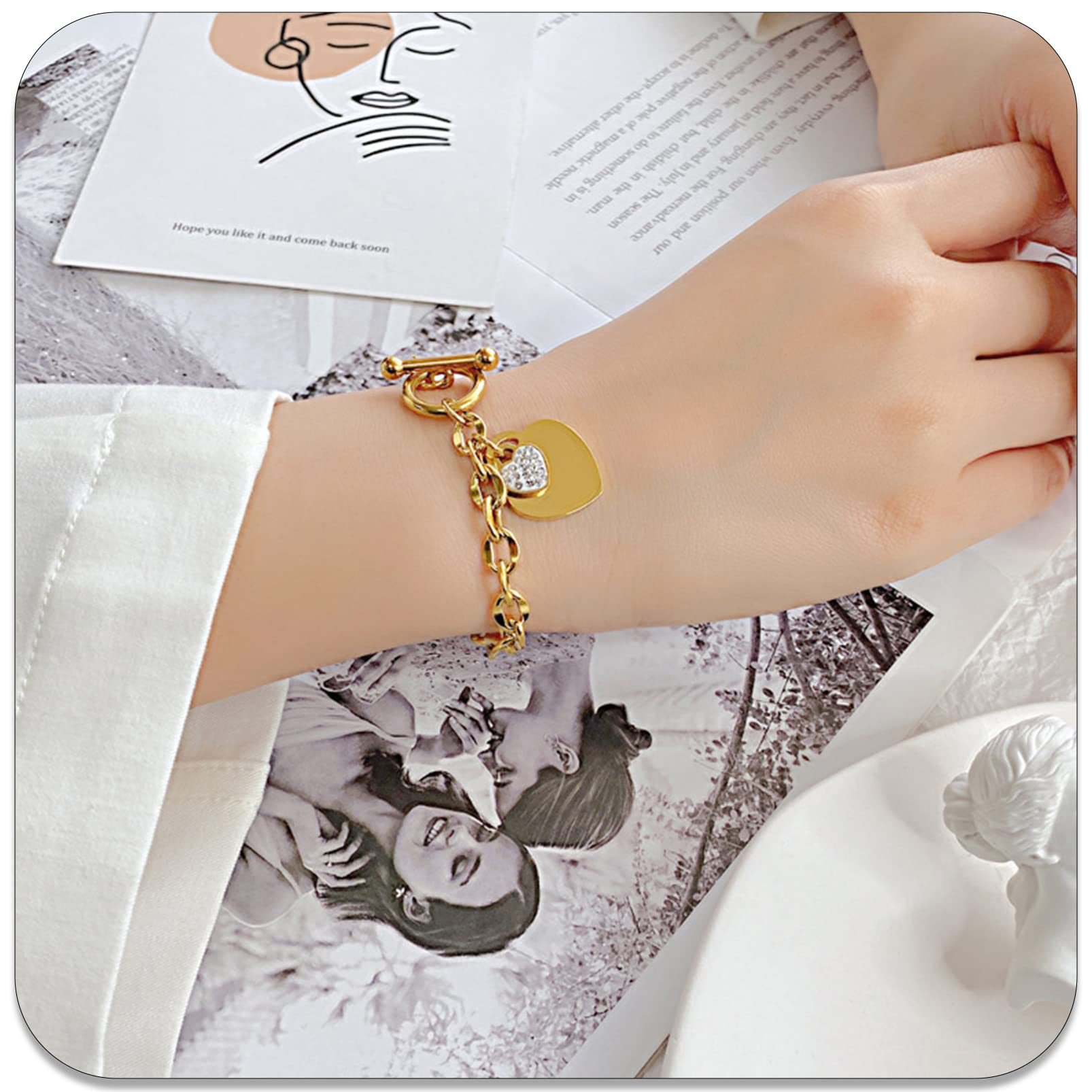 18g Weight Artificial Diamond Inlay Material Bracelets Classification 1 Piece Quantity Holiday, Daily Occasion Titanium Steel Material Heart Shape Pattern Women's Gender Asymmetrical, Inlay Design Simple Style Style Simple Style Heart Shape Titanium Steel Asymmetrical Inlay Artificial Diamond Bracelets 5