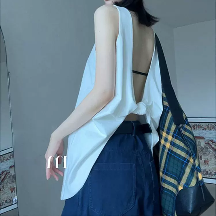 2025夏季新款法式独特绝美上衣别致小衫小众不撞款白色露背T恤女