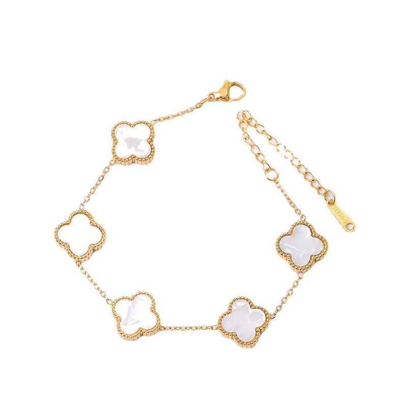 Ventas transfronterizas calientes de acero de titanio pulsera de grasa de cuatro hojas pareja de grasa afortunada simple chapado en oro real color de protección de pulsera universal image 6