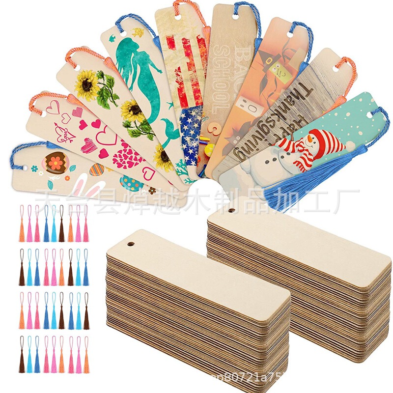 Wholesale wooden creative blank bookmark diy rectangular wooden pendant inspirational tassel bookmark can be painted lettering