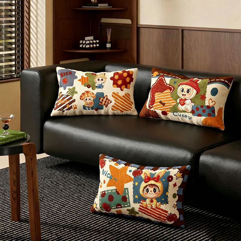 Cartoon Cute Pillow, Rectangular, Mid-Century Style, Home Living Room Sofa Cushion, Office Lumbar Cushion Cover, Removable and Washable