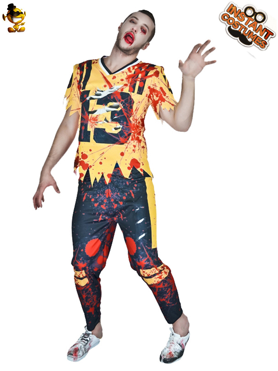 Halloween hombres y mujeres pareja de zombie sangriento rugby cheerleader partido traje del funcionamiento la etapa