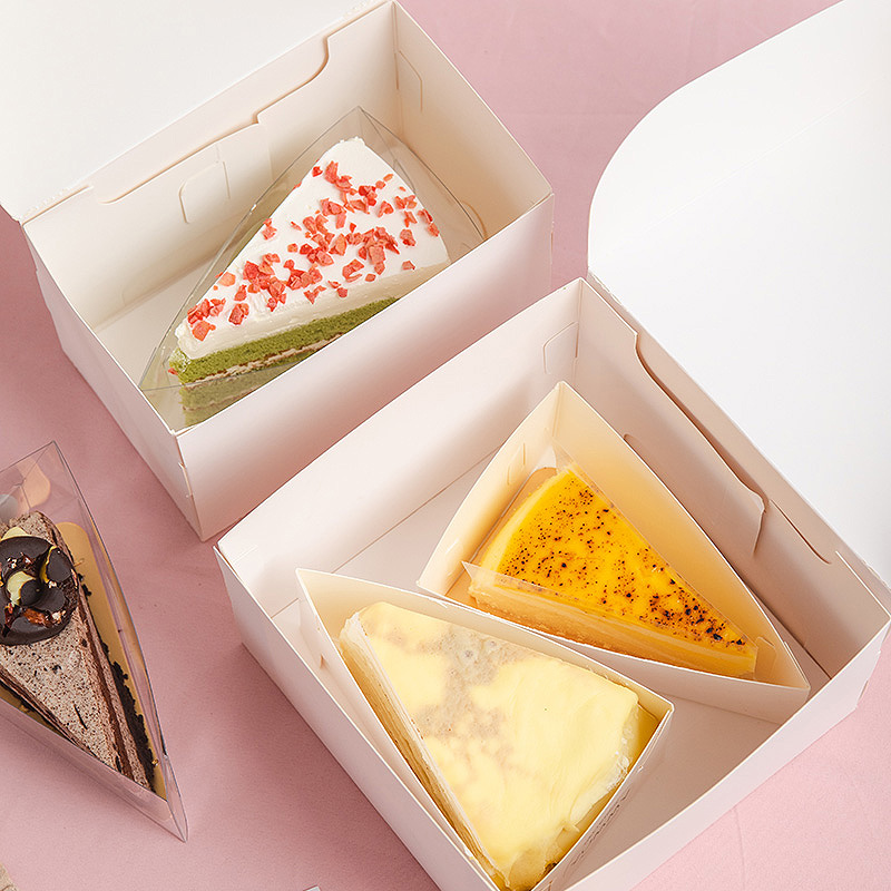 Caja de embalaje de pastel triangular de mousteto Qifeng, caja de pastel de manga de durian rojo de ocho cortes