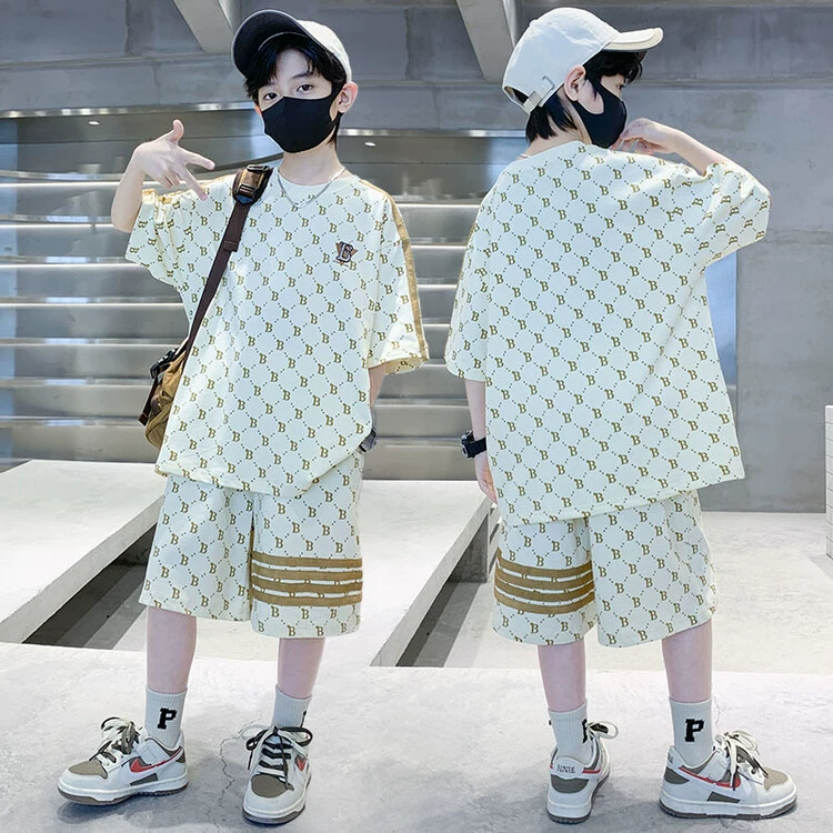 Летние детские шорты, комплект для мальчиков с буквами, круглый воротник