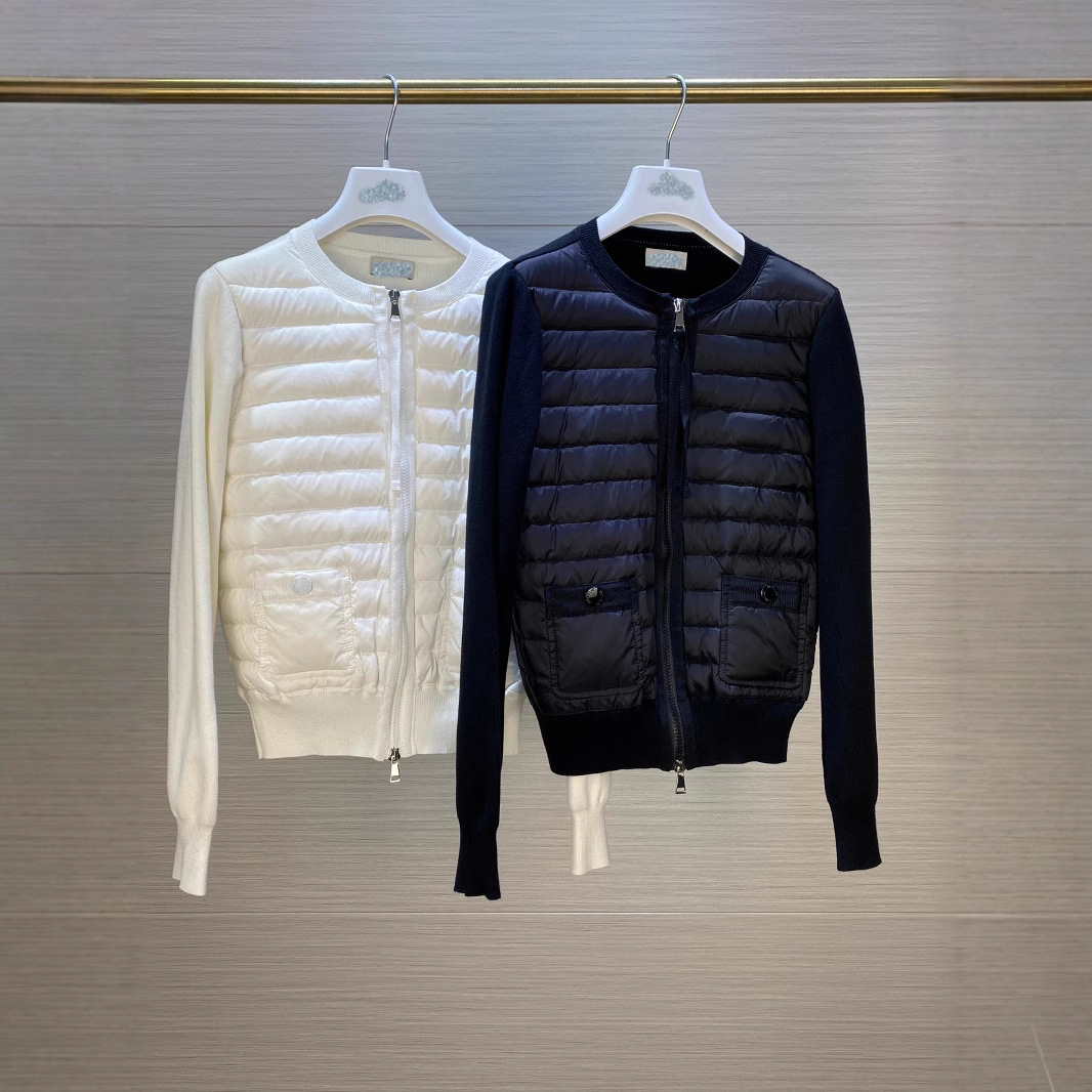 M mengjia spring and autumn women's light round neck sweater stitching down jacket 90 white duck down slim casual coat