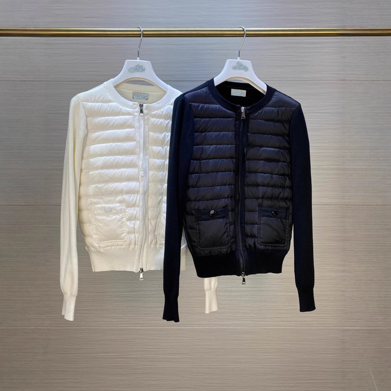 M mengjia spring and autumn women's light round neck sweater stitching down jacket 90 white duck down slim casual coat