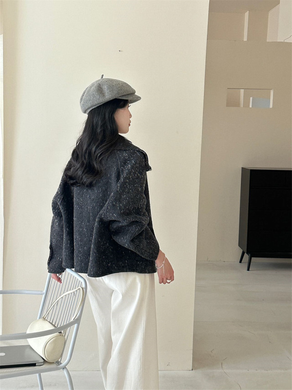 娃娃领拉链款双面羊绒大衣女韩版短款25年秋冬宽松夹克羊毛昵外套|undefined