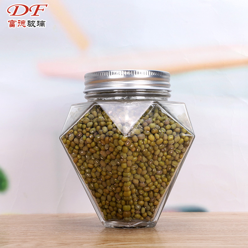 创意厨房食品储物瓶新款钻石形果汁瓶玻璃果酱蜂蜜瓶批发