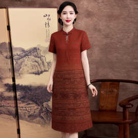 婚礼妈妈装桑蚕丝旗袍连衣裙立领婆婆婚宴礼服裙中长香云纱连衣裙