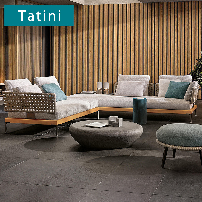 Patio al aire libre sofá al aire libre muebles de madera maciza ocio ratán silla Villa Hotel al aire libre teca ratán sofá combinación image 1