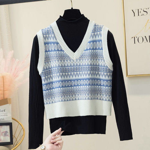 Women's Knitted Vest, Open-Front Korean Style, Loose Short-Sleeve V-Neck Sweater, Fall Fashion