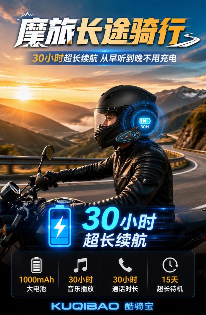 Cool Rider helmet Bluetooth headset for motorcycles and electric scooters, featuring long battery life, waterproof design, noise reduction, and automatic voice assistant activation