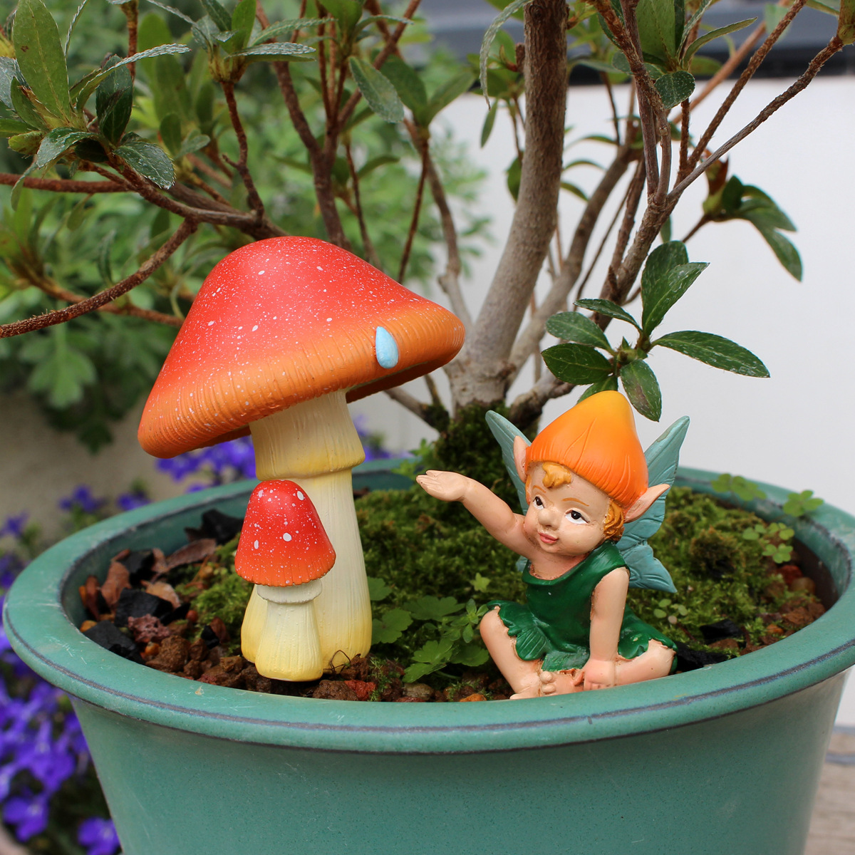 Creative Cute Garden Balcony Lawn Mushroom Doll Set Two Home Decorations Potted Fleshy Decorations Plug-in