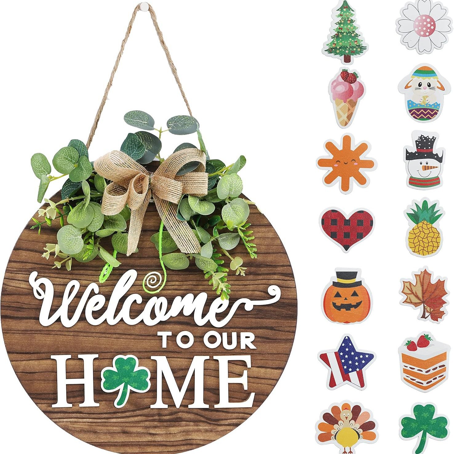 Replaceable seasonal welcome sign front door decoration