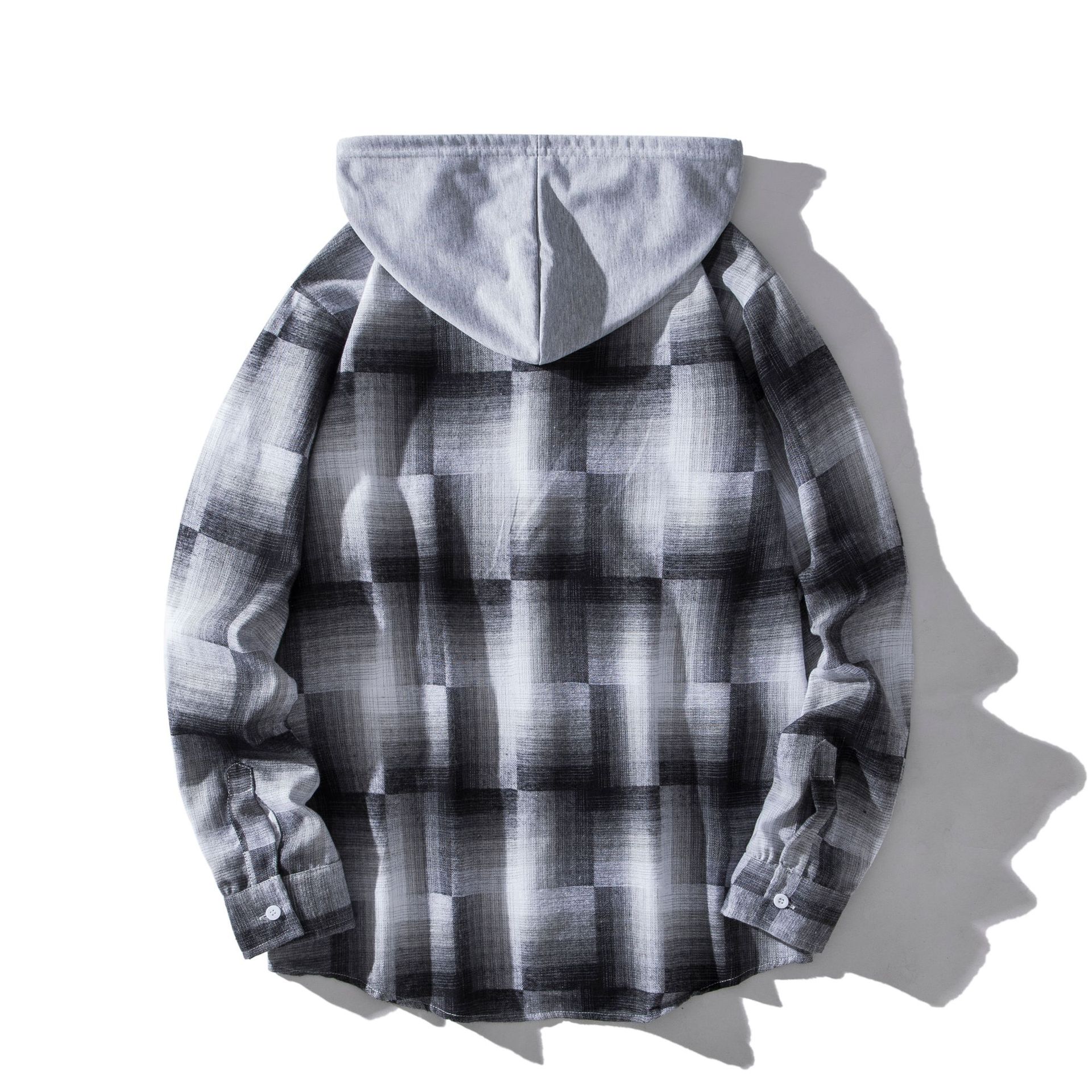 Herren Flanellhemd Mit Kapuze Kariertes Oversized Freizeithemd_voghion.com