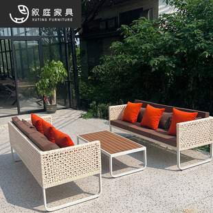 Outdoor Sofa Coffee Table Combination Terrace Courtyard Garden Rattan Chair Sofa B&B Balcony Leisure Rattan Sofa Furniture