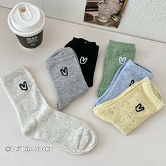 日系軟妹春季新款刺繡愛心點子紗甜美少女中筒襪細條純色棉襪子女