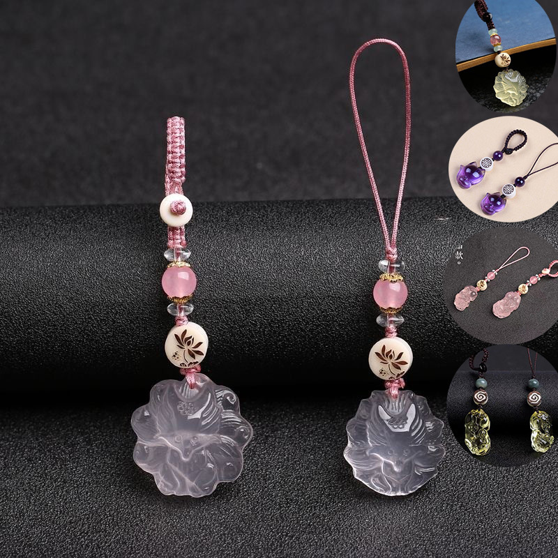 Donghai festival high crystal natural pink crystal Nine Tail Fox keychain pink crystal citrine mobile phone pendant ornaments