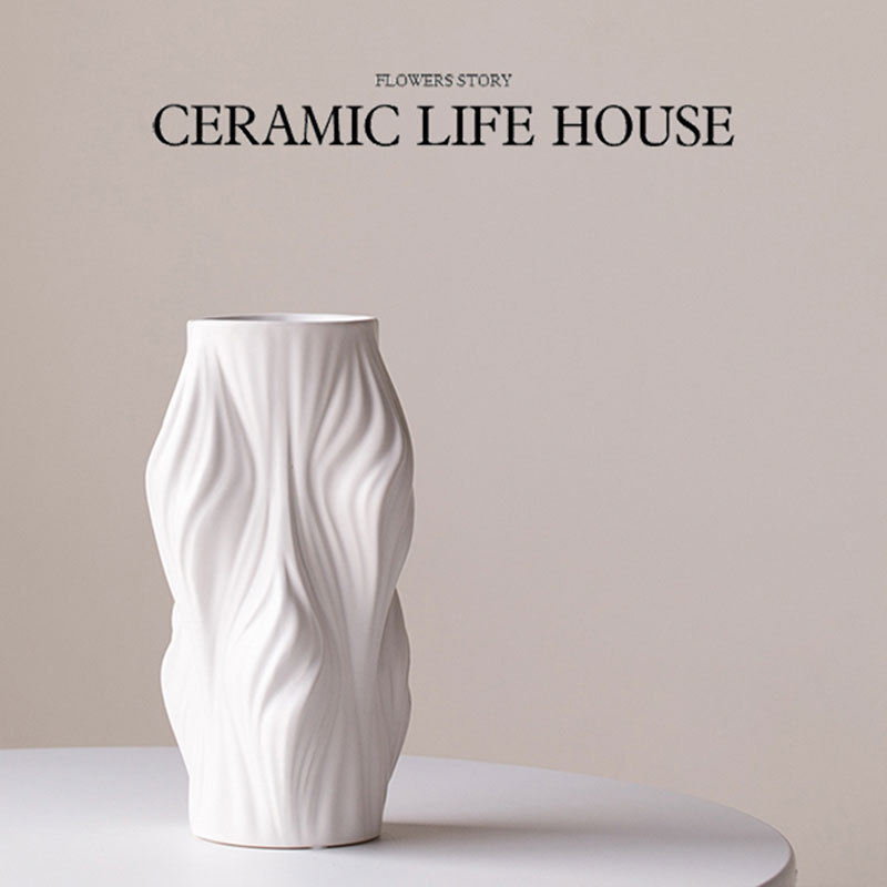 3D modern minimalist irregular white ceramic artistic vase decoration modern soft furnishing model room show room for sales office hotel