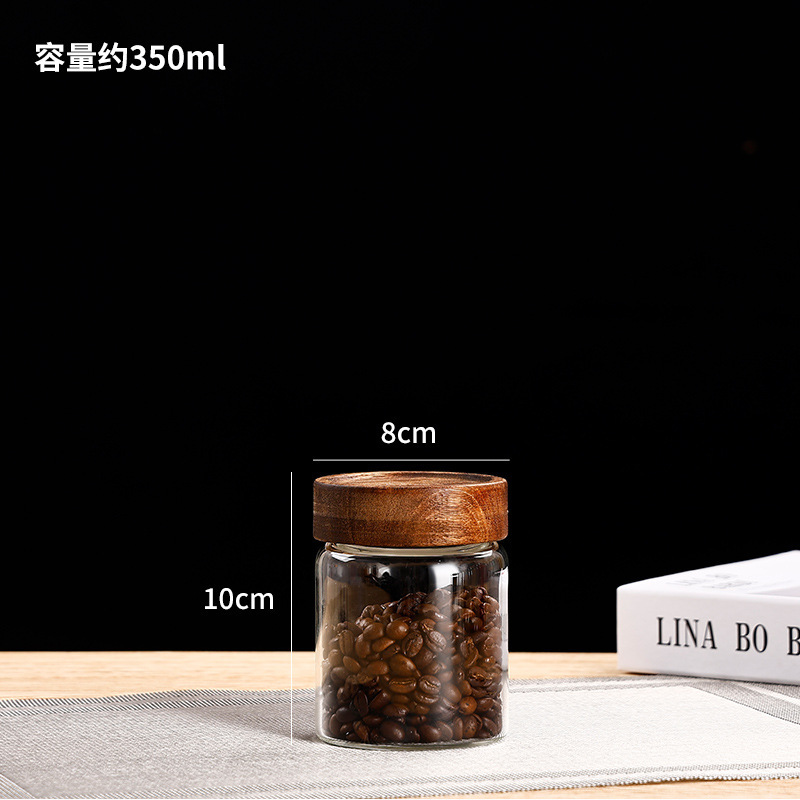 アカシア木製ガラス保存瓶コーヒー豆茶瓶キッチン穀物保存瓶高ホウケイ酸ガラス密封瓶|undefined