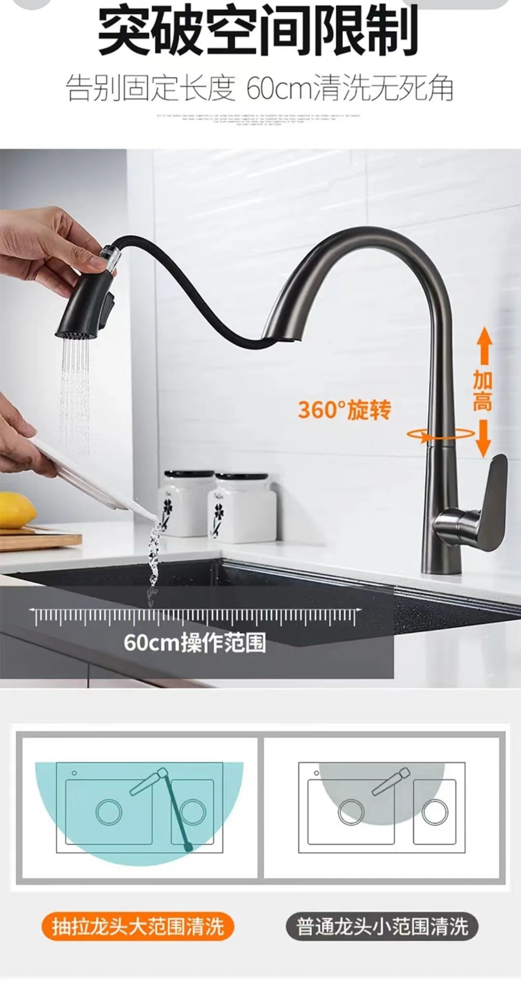 Household kitchen pull-out hot and cold water faucet, sink, sink, retractable splash-proof faucet, white undefined