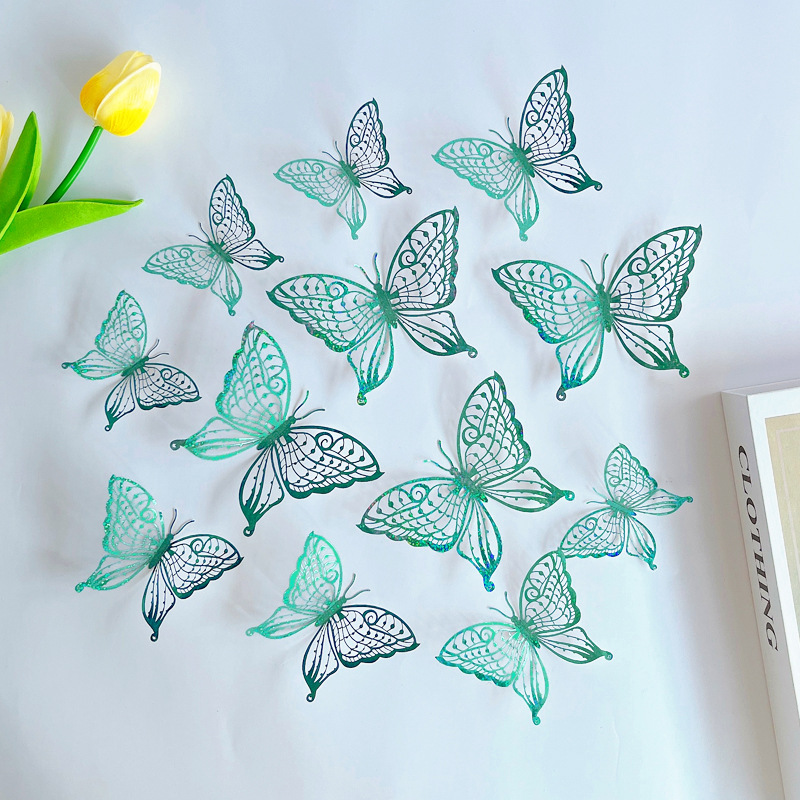 LTHD003 Papier autocollant décoratif tridimensionnel pour réfrigérateur, motif papillon et feuille de saule 3D, artisanat raffiné_voghion.com