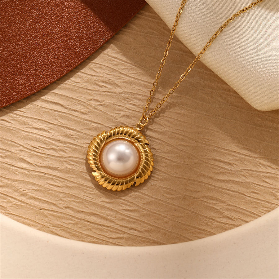 Geometric, Heart Shape Pattern Wholesale Jewelry Casual Simple Style Geometric Heart Shape 304 Stainless Steel Artificial Pearls Inlay Pendant Necklace