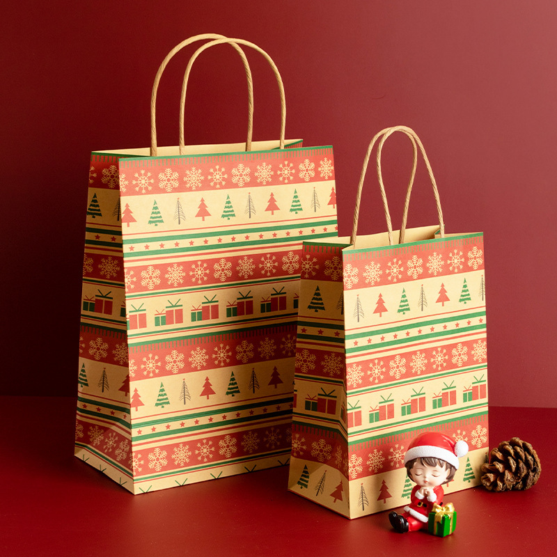 クリスマスギフト用紙袋、クリスマスイブのハンドバッグ、キャンディギフトバッグ、リンゴ包装用牛革紙袋、新入荷|undefined