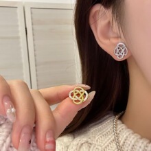轻奢金色镶钻镂空同心结气质耳钉2026新款高级感春夏锆石耳环耳饰